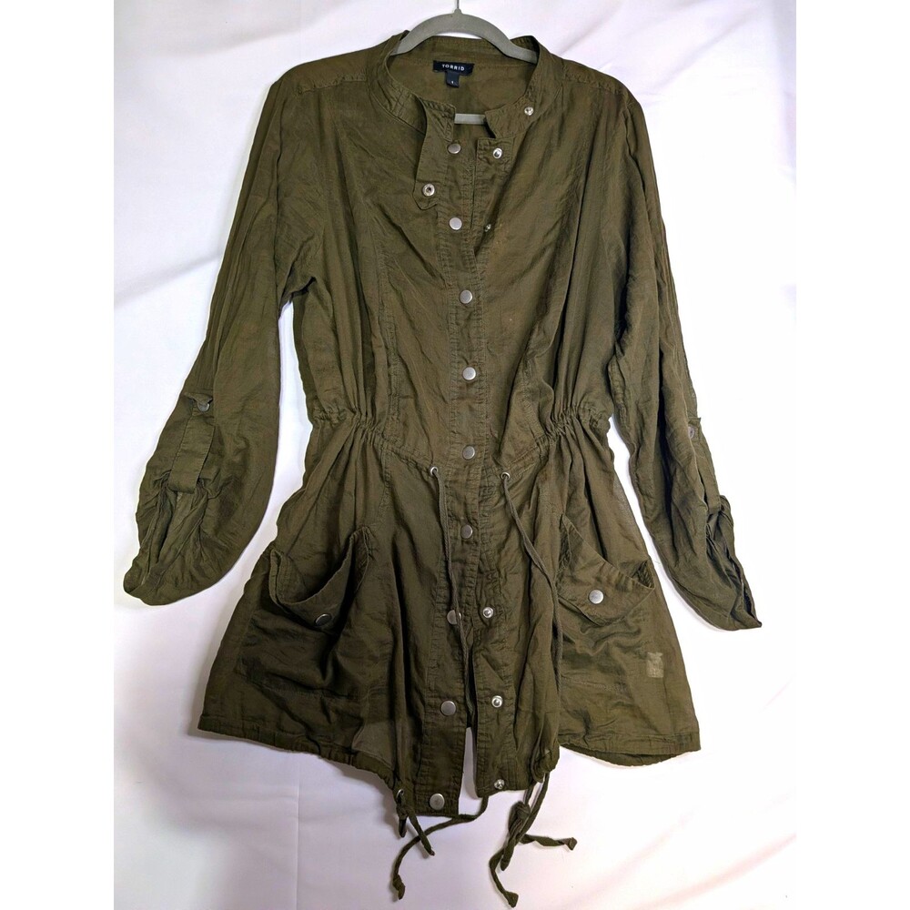 Torrid Women's Green Utility cardigan Long Sleeve Button Front Pockets XL
